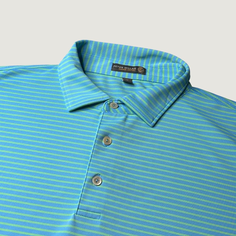 Peter Millar Polo Shirt Mens XL Summer Comfort Blue Green Striped MS16EK51S